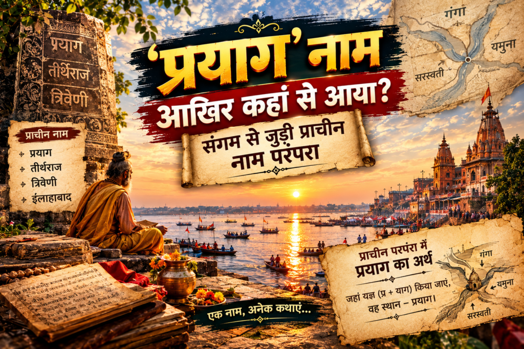 प्रयागराज के त्रिवेणी संगम का दृश्य और प्रयाग नाम की प्राचीन परंपरा
