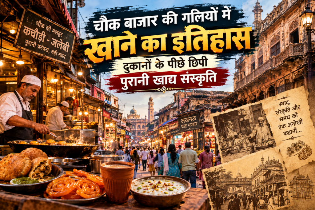प्रयागराज के चौक बाजार में कचौड़ी और जलेबी तैयार करता स्थानीय हलवाई