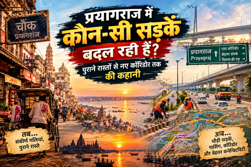प्रयागराज में पुराने रास्तों के बीच बदलते सड़क ढांचे और नए कॉरिडोर का दृश्य